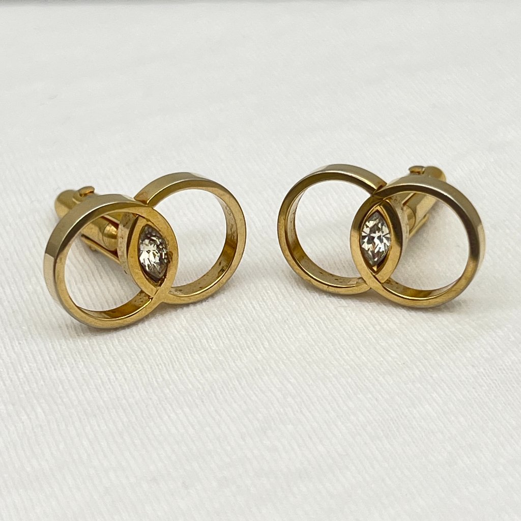 Gold Tone And Faux Diamond Cufflinks Cuff Links By Swank - Vintage